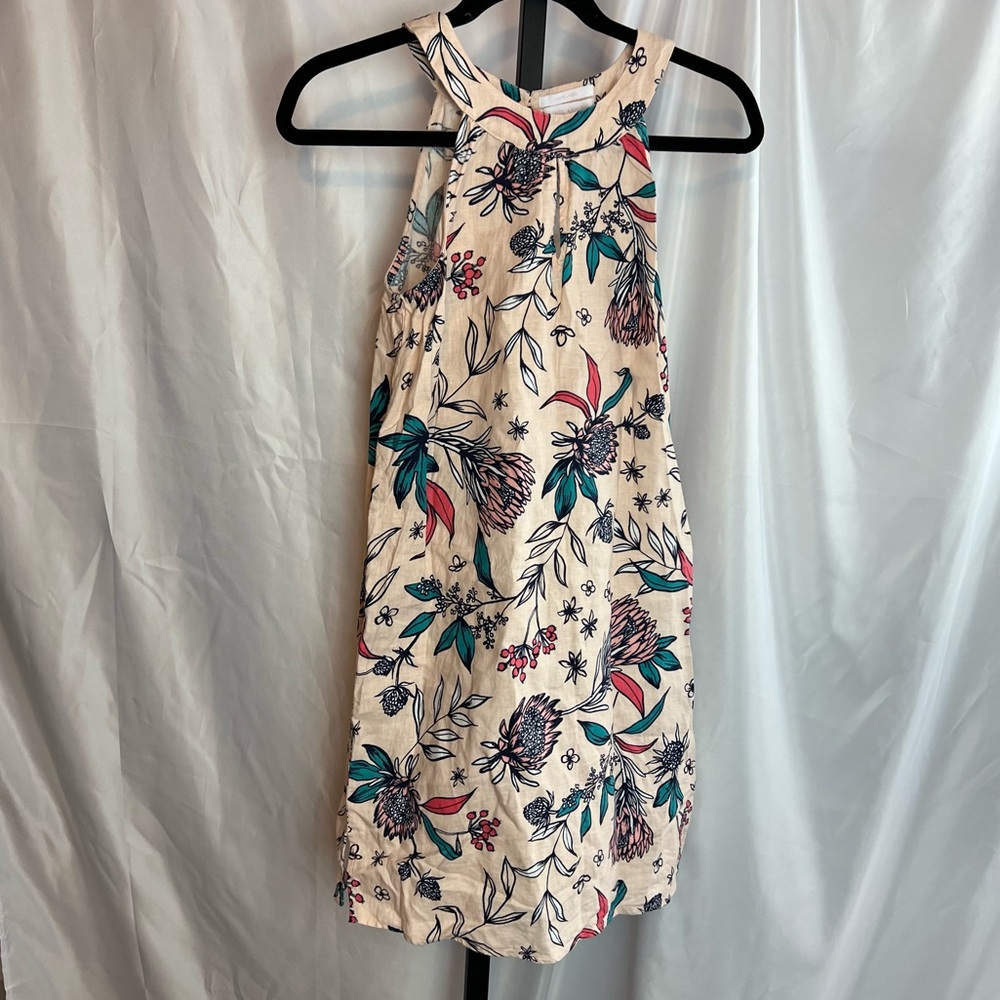 Rachel Ashwell Pink Floral Linen Mini Dress, size XS